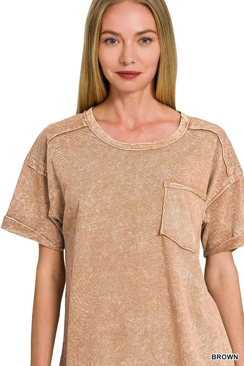 Zenana Halo Snow Washed Exposed Seam Top &amp; Shorts Set