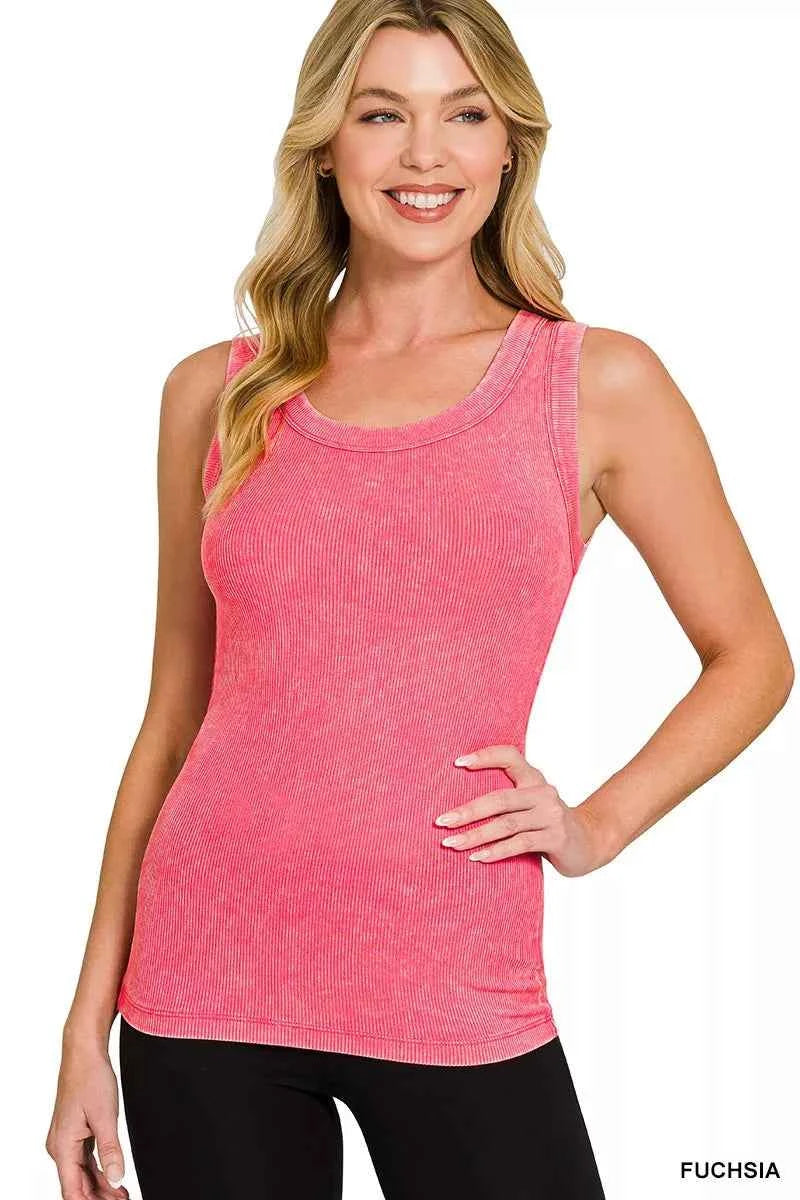 Washed Ribbed Scoop Neck Tank Top for Effortless Style