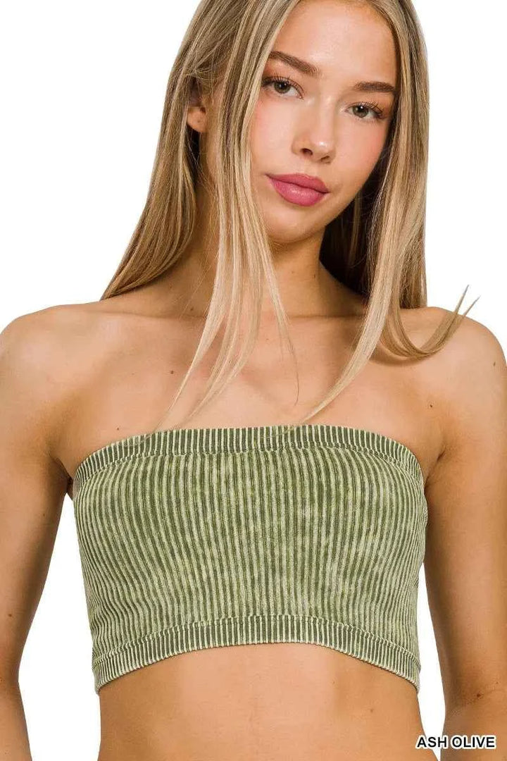 Washed Ribbed Seamless Tube Top