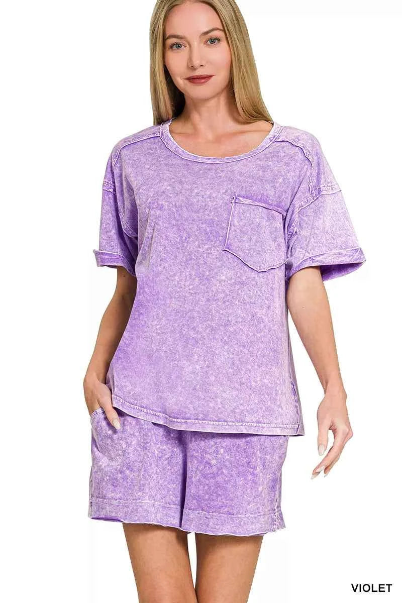 Halo Snow Washed Top & Shorts Set for Ultimate Comfort