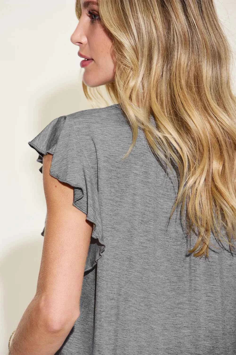 Full Size Bamboo Ruffled Short Sleeve T-Shirt