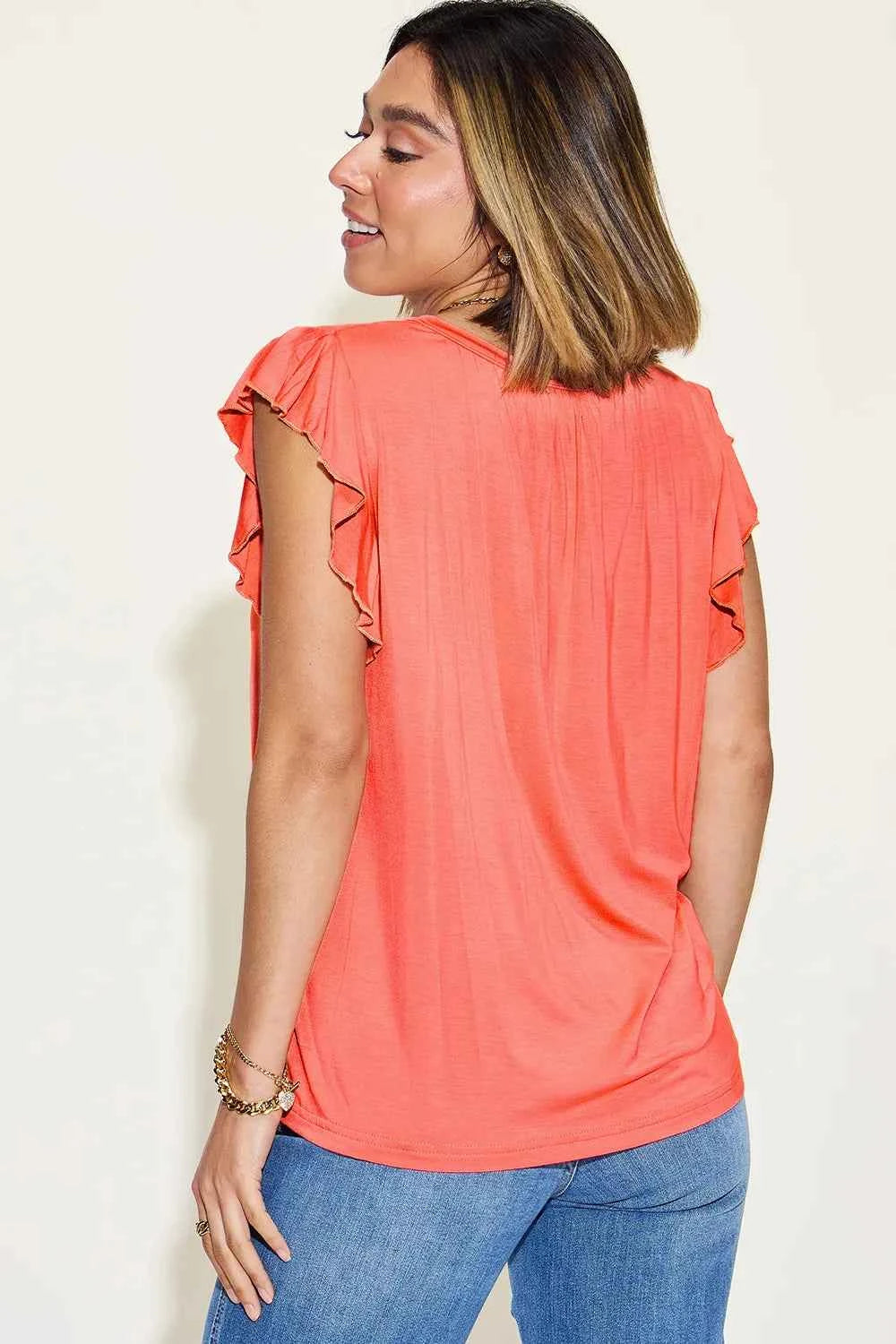 Full Size Bamboo Ruffled Short Sleeve T-Shirt