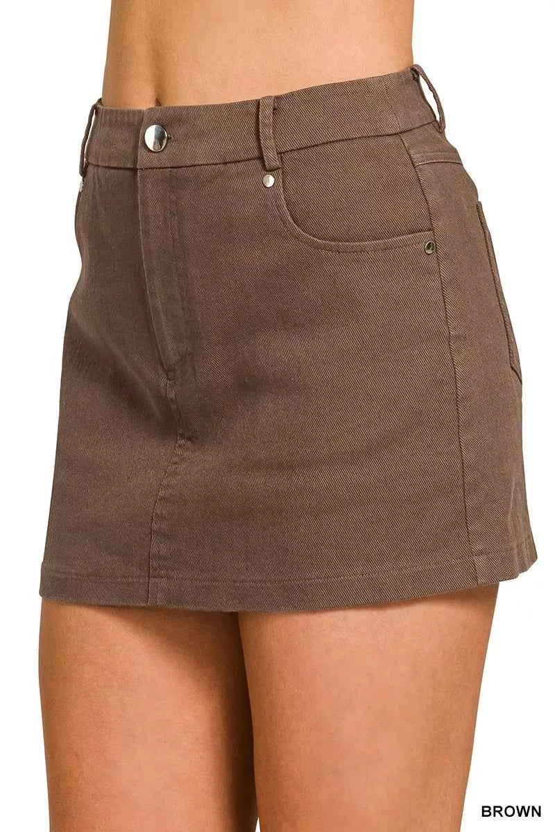 Zenana Cotton Twill Lined Mini Skirts