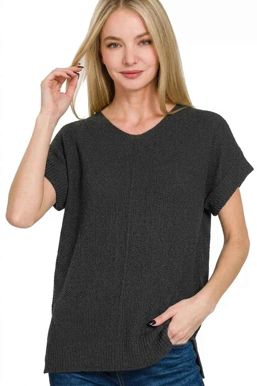 Zenana Center Seam Short Sleeve Sweater
