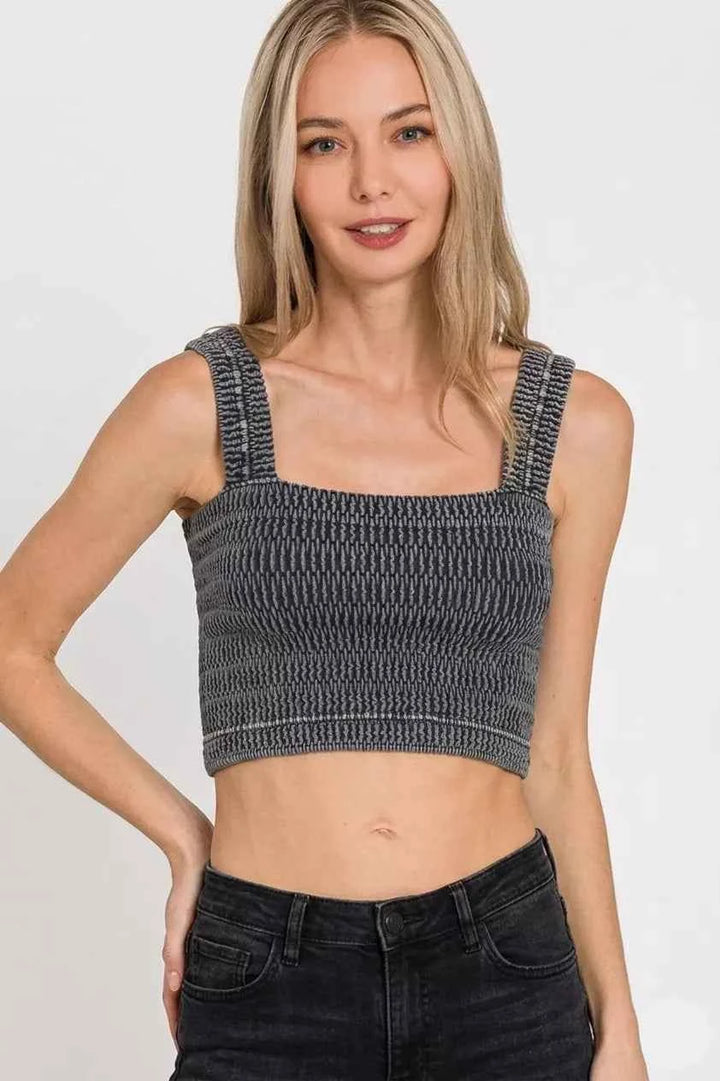 Seamless Winkle Stone Washed Bra Top