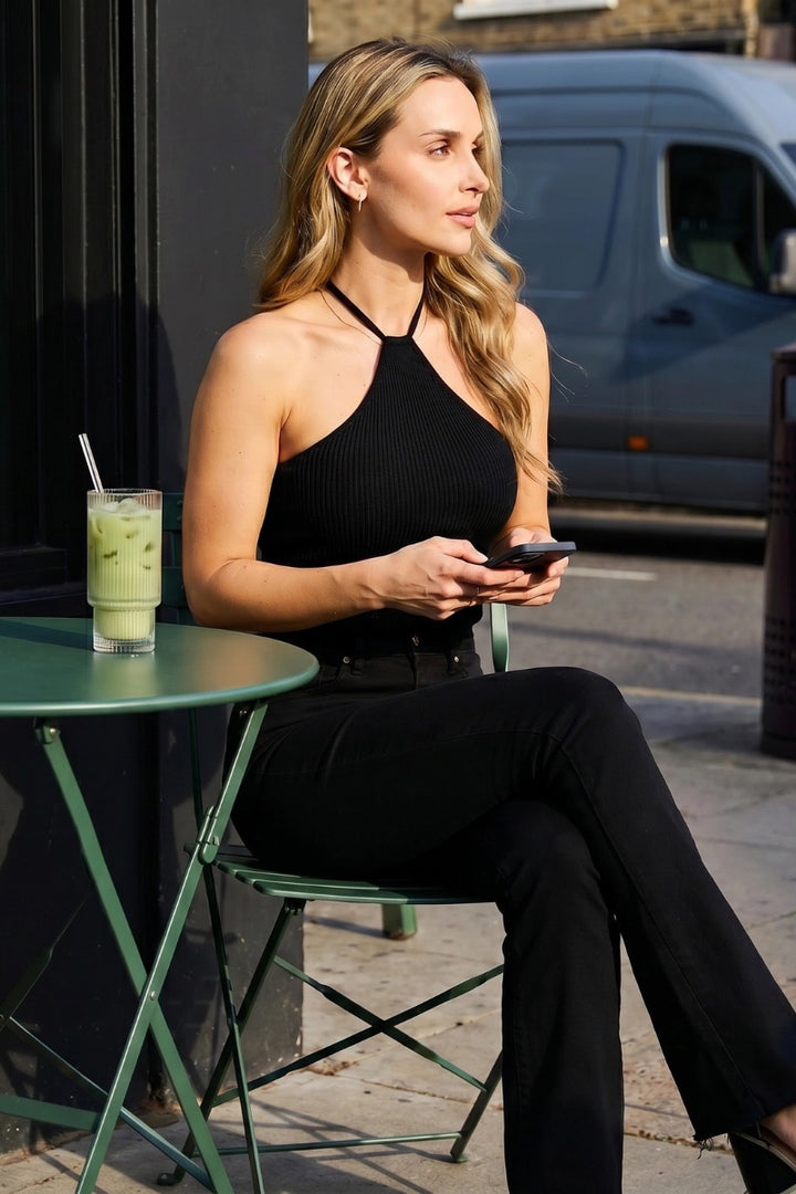 Halterneck Ribbed Cropped Top for Effortless Style