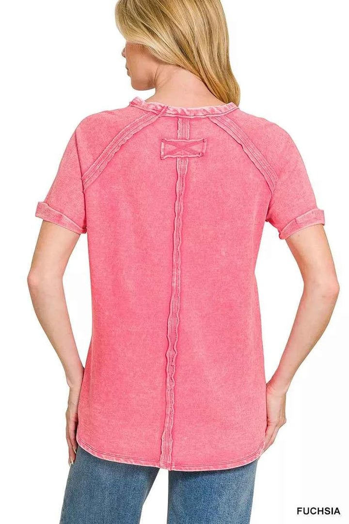 Zenana French Terry Washed Curved Hem Top