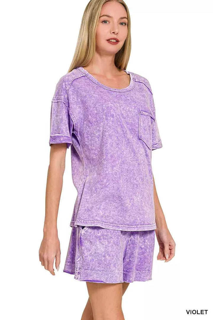 Halo Snow Washed Top &amp; Shorts Set for Ultimate Comfort