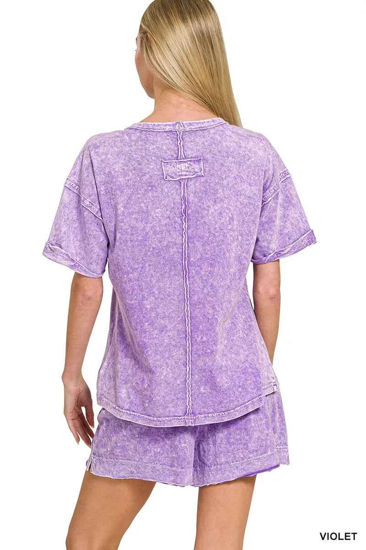 Halo Snow Washed Top &amp; Shorts Set for Ultimate Comfort
