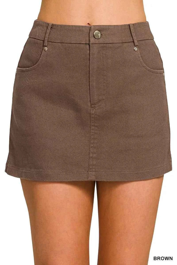 Zenana Cotton Twill Lined Mini Skirts