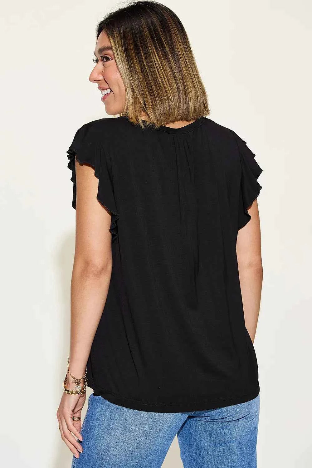 Full Size Bamboo Ruffled Short Sleeve T-Shirt