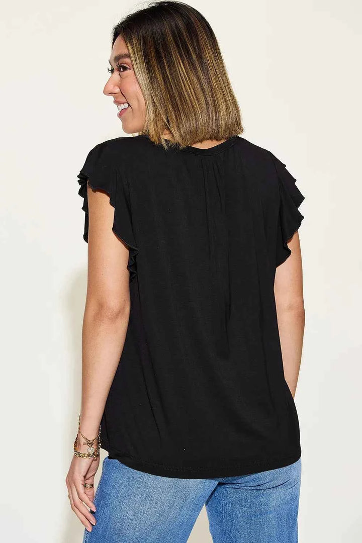 Full Size Bamboo Ruffled Short Sleeve T-Shirt