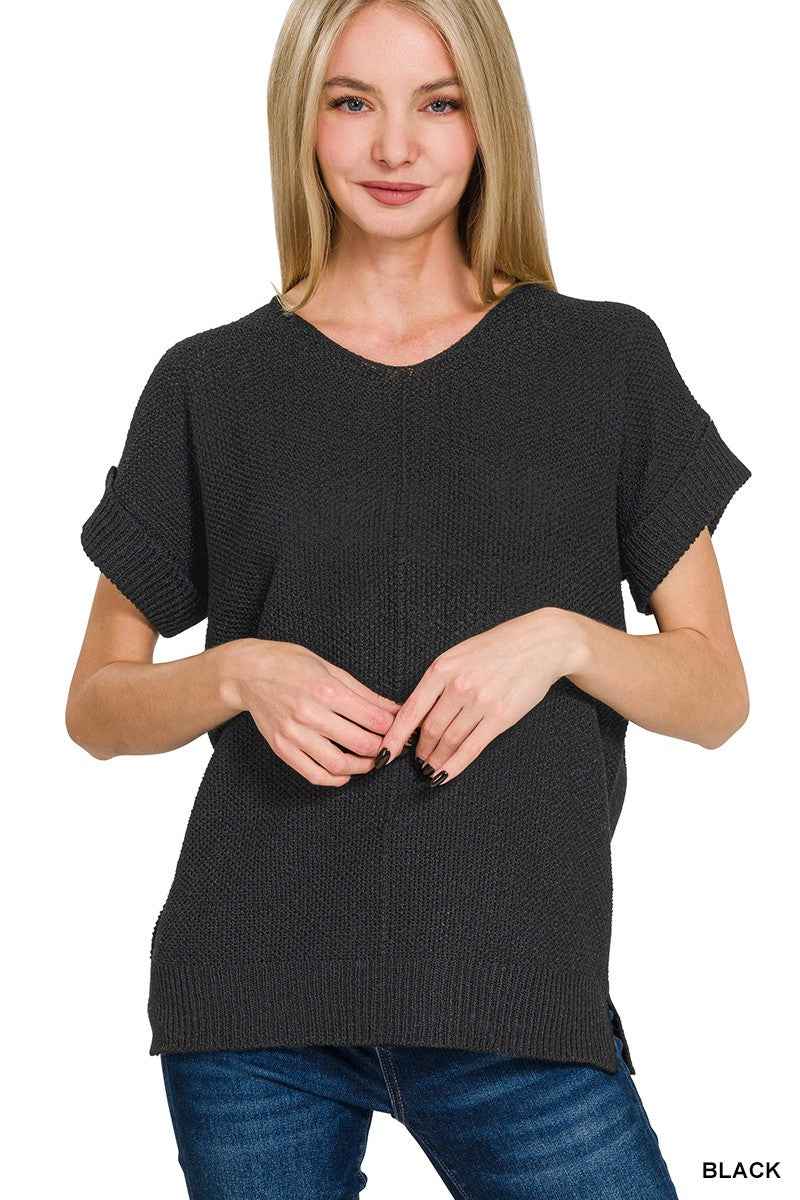 Zenana Center Seam Short Sleeve Sweater