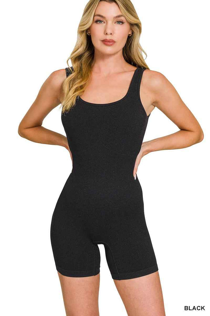 Zenana Ribbed Seamless Body-contouring Fit Romper