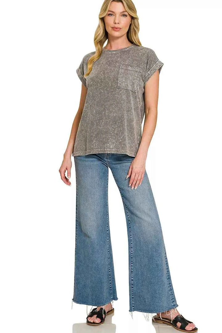 Halo Snow Washed Cuffed Tee - Perfect Short Sleeve Comfort