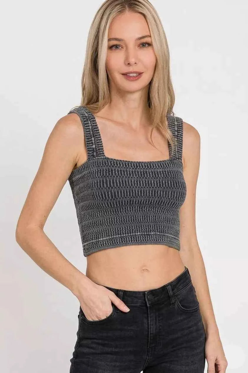 Seamless Winkle Stone Washed Bra Top