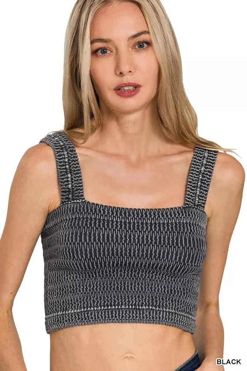 Seamless Winkle Stone Washed Bra Top