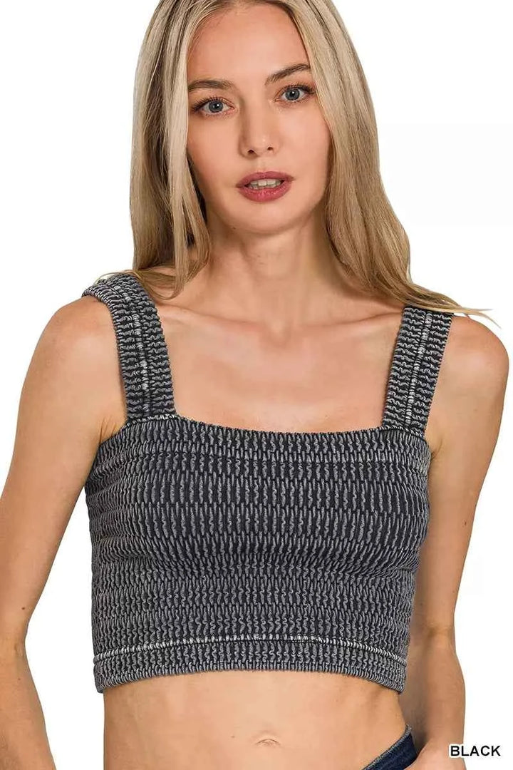 Seamless Winkle Stone Washed Bra Top