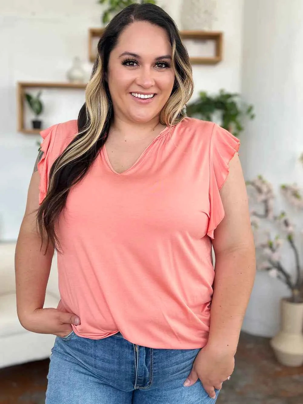 Full Size Bamboo Ruffled Short Sleeve T-Shirt