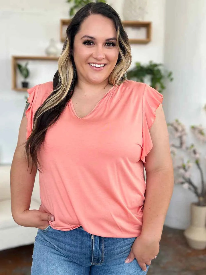 Full Size Bamboo Ruffled Short Sleeve T-Shirt
