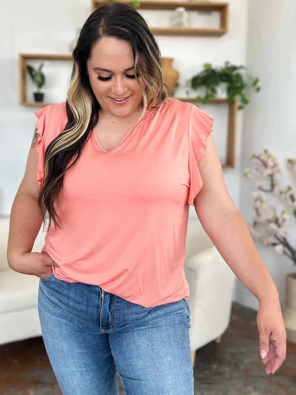 Full Size Bamboo Ruffled Short Sleeve T-Shirt