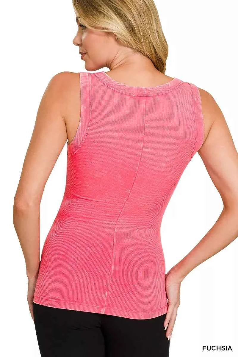 Washed Ribbed Scoop Neck Tank Top for Effortless Style