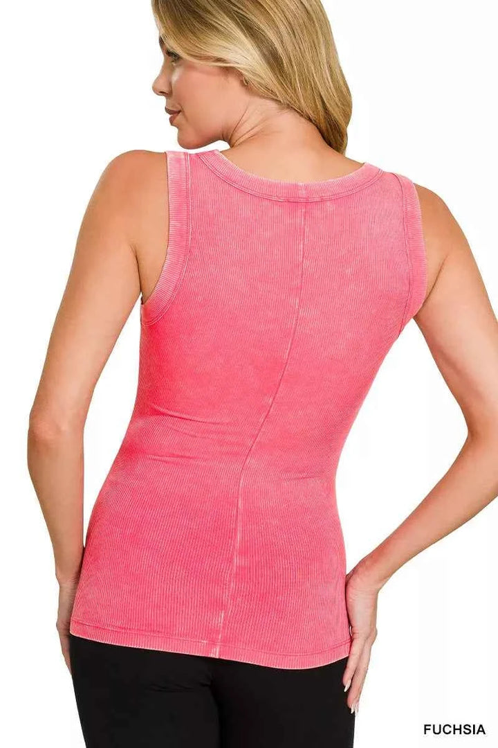 Washed Ribbed Scoop Neck Tank Top for Effortless Style