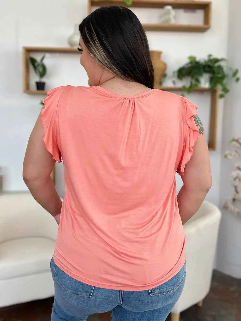 Full Size Bamboo Ruffled Short Sleeve T-Shirt