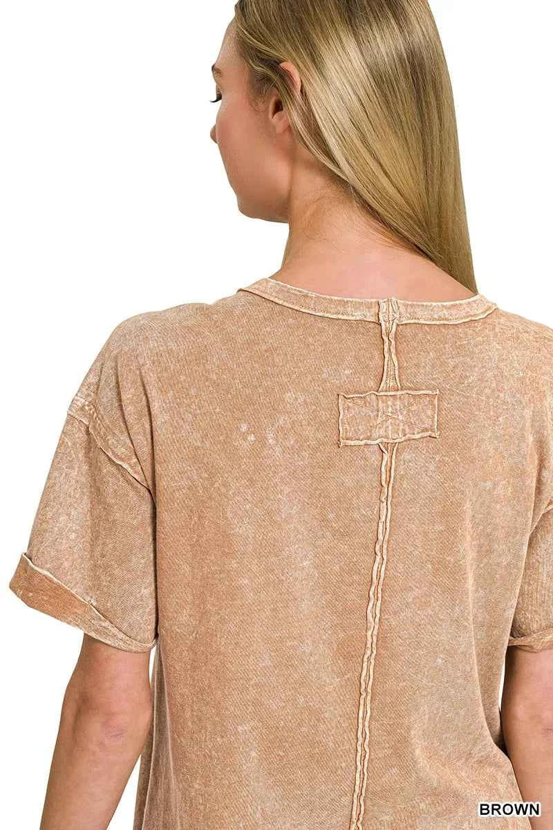 Zenana Halo Snow Washed Exposed Seam Top &amp; Shorts Set