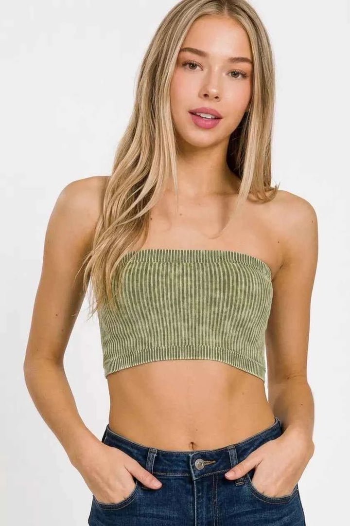 Washed Ribbed Seamless Tube Top