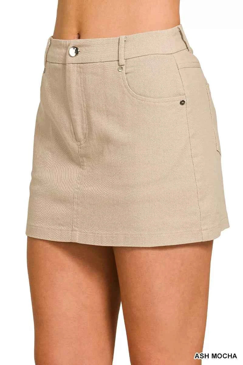 Zenana Cotton Twill Lined Mini Skirts