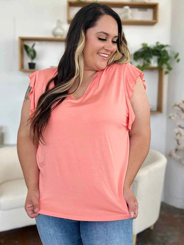 Full Size Bamboo Ruffled Short Sleeve T-Shirt