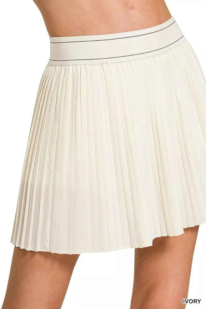 Woven High Waist Knife-Pleat Mini Skirt Lined Inner Pants