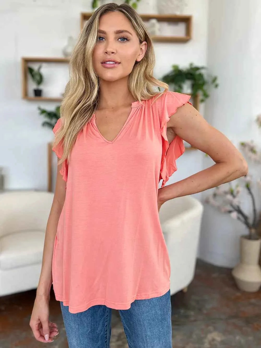 Full Size Bamboo Ruffled Short Sleeve T-Shirt