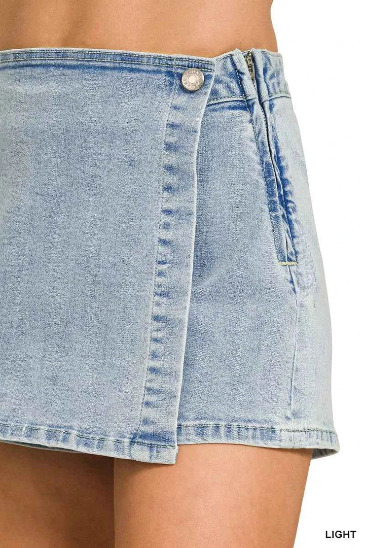 Zenana Wrap Front Denim Skort