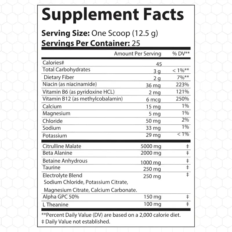 Supplement facts label.