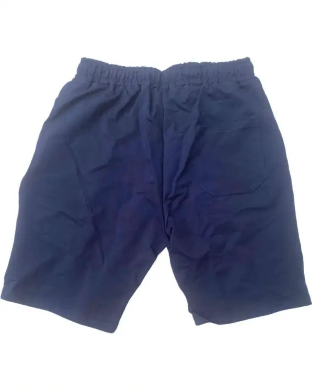 Navy blue athletic shorts with an elastic waistband.